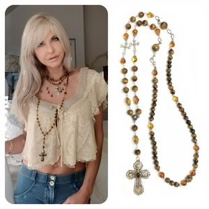 Kinley Sterling Silver Tigers Eye Cross Necklace